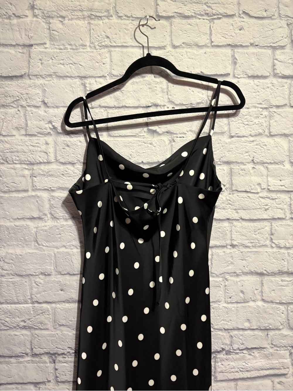 Black Polka Dot Satin Cowl Neck Slip Dress Size 8 - Picture 4 of 7